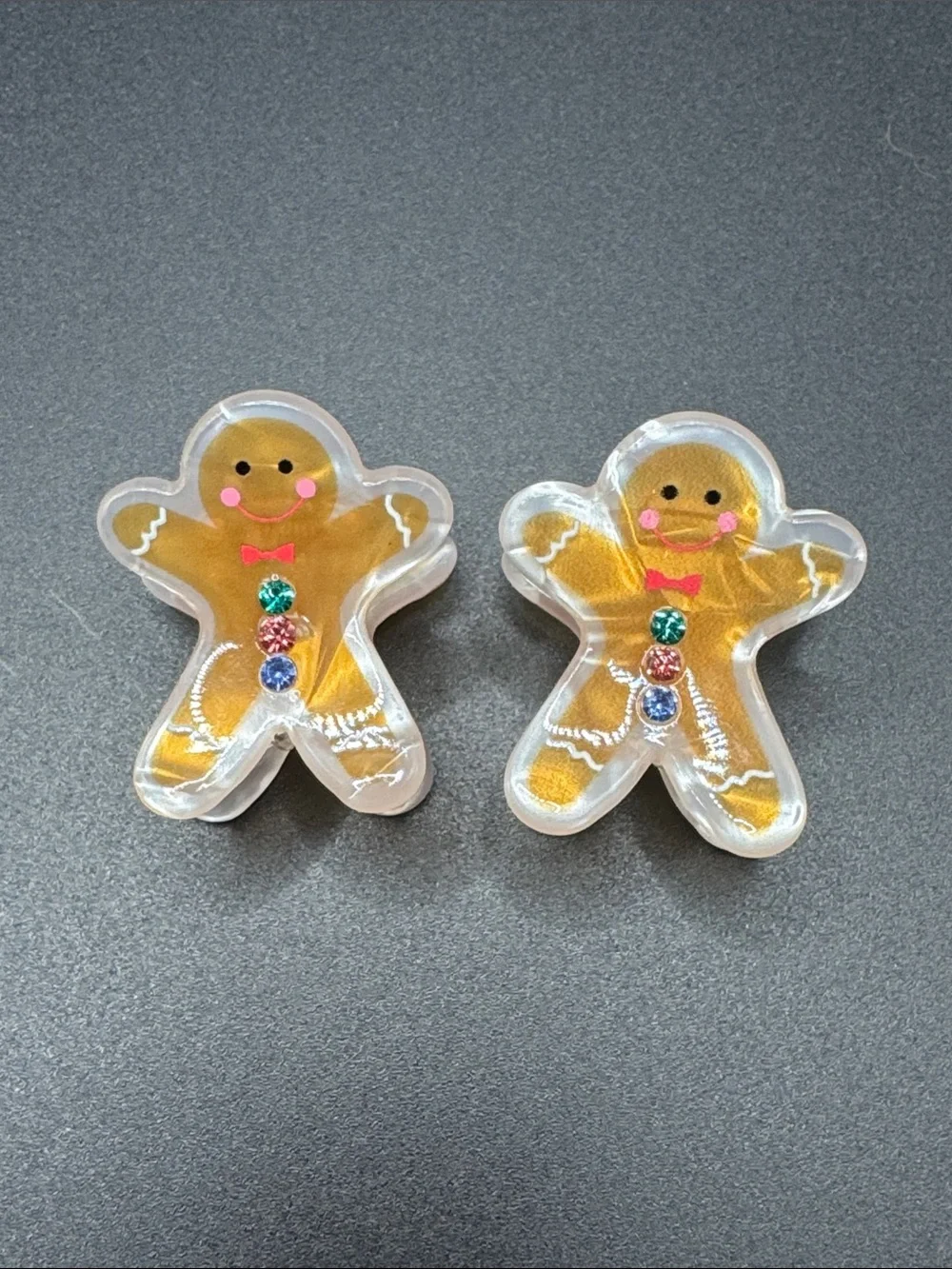 Gingerbread Man Resin Hair Clips- Gold Pearly set of 2